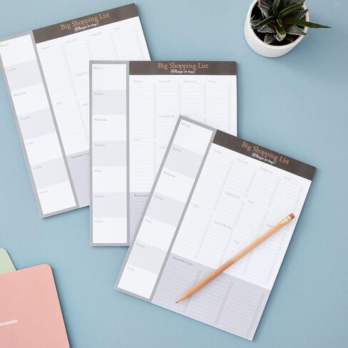 Juvale 3-Pack Large Magnetic Shopping List Pad For Fridge with Checklist, Grocery Store Magnet Notepads for Weekly Meal Planner with 52 Sheets Each, Brown/Gray (7.5x9.5 In) in Saudi Arabia