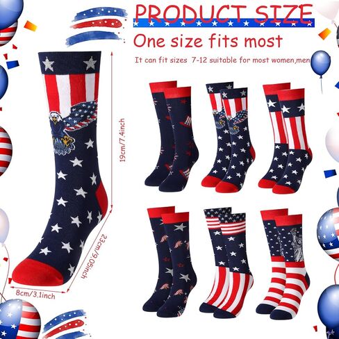 Hercicy 6 Pairs Independence Day Crew Socks 4th of July Novelty Patriotic Socks Red White and Blue Stripes American Flag Socks for Women Men Teen Girls, 6 Designs in Saudi Arabia