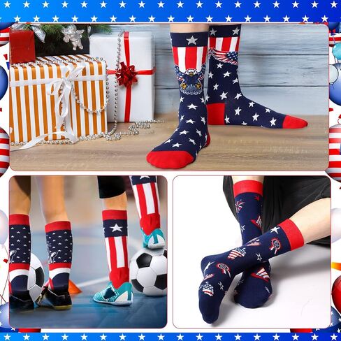 Hercicy 6 Pairs Independence Day Crew Socks 4th of July Novelty Patriotic Socks Red White and Blue Stripes American Flag Socks for Women Men Teen Girls, 6 Designs in Saudi Arabia