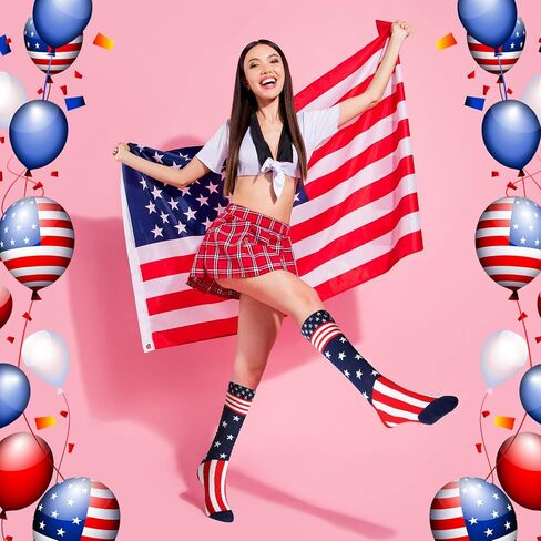 Hercicy 6 Pairs Independence Day Crew Socks 4th of July Novelty Patriotic Socks Red White and Blue Stripes American Flag Socks for Women Men Teen Girls, 6 Designs in Saudi Arabia