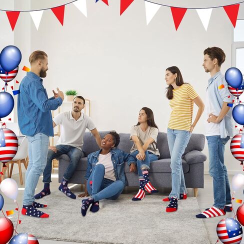 Hercicy 6 Pairs Independence Day Crew Socks 4th of July Novelty Patriotic Socks Red White and Blue Stripes American Flag Socks for Women Men Teen Girls, 6 Designs in Saudi Arabia