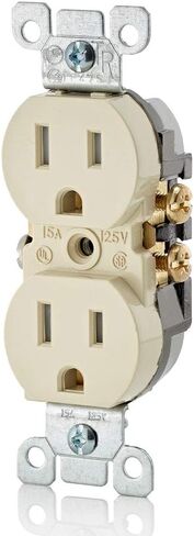 Leviton T5320-W Straight Blade Tamper Resistant Duplex Receptacle, 125 V, 15 A, 2 Pole, 3 Wire, 1 Pack, White in Saudi Arabia