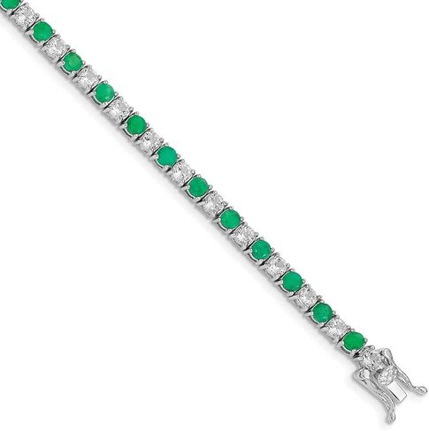 Diamond2Deal 925 Sterling Silver Rhodium plated Emerald And White Topaz Tennis Bracelet for Women in Saudi Arabia