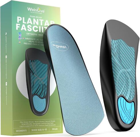 Welnove Plantar Fasciitis Relief Insoles - 3/4 Anti-Slip & Arch Support Inserts - Plantar Fasciitis Insoles - Heel Cups Orthotic Cushions - Women's 6-10 in Saudi Arabia