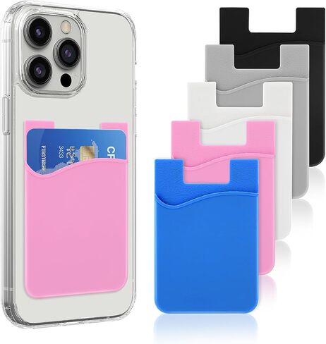 WLLHYF 5 Pack Phone Wallet Phone Card Holder Silicone Card Holder for Back of Phone Stick on Phone Cases Credit Card Sleeve Pocket Cell Phone Pouch Compatible for Most of Cell Phone(Multicolor) in Saudi Arabia