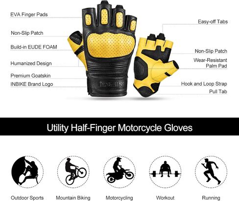 INBIKE Fingerless Motorcycle Gloves Half Finger Leather Riding Glove Hard Knuckle Gel Padded in Saudi Arabia