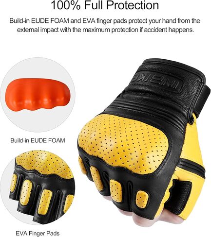 INBIKE Fingerless Motorcycle Gloves Half Finger Leather Riding Glove Hard Knuckle Gel Padded in Saudi Arabia