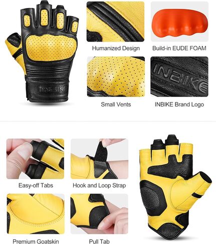 INBIKE Fingerless Motorcycle Gloves Half Finger Leather Riding Glove Hard Knuckle Gel Padded in Saudi Arabia