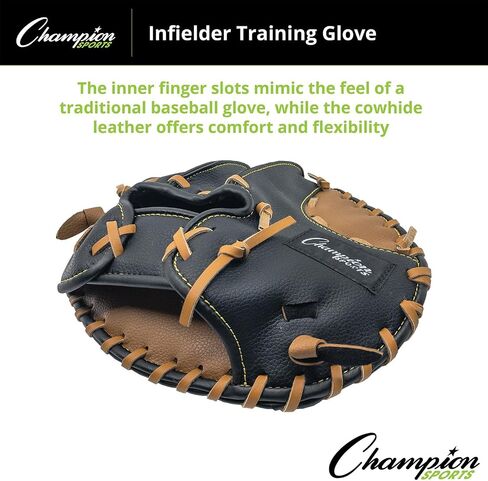 Champion Sports 11.5" Fielder's Glove - Synthetic Leather Front and Back for Comfort Grip | Double Bar Open Web and Conventional Back Design for Versatility | Age: Elementary | Right-Handed Glove in Saudi Arabia