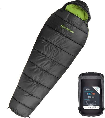 Evermann Faros Sleeping Bag for Adults & Kids - Light and Compressible for Camping | Ideal for Cold Temperatures Up to 32 F | Compression Bag Included in Saudi Arabia