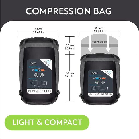 Evermann Faros Sleeping Bag for Adults & Kids - Light and Compressible for Camping | Ideal for Cold Temperatures Up to 32 F | Compression Bag Included in Saudi Arabia