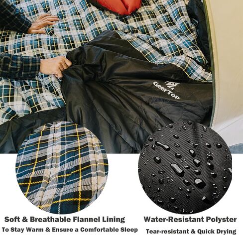 GEERTOP Portable Sleeping Bag Flannel for Adults Big and Tall Lightweight Waterproof Warm 3-4 Season Backpacking Sleeping Bag for Camping Hiking Mountaineering in Saudi Arabia