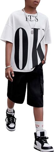 Floerns Boy's 2 Piece Outfit Letter Graphic Tee Shirt and Track Shorts Set in Saudi Arabia