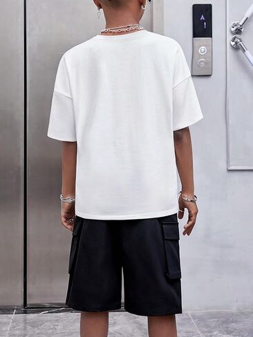 Floerns Boy's 2 Piece Outfit Letter Graphic Tee Shirt and Track Shorts Set in Saudi Arabia