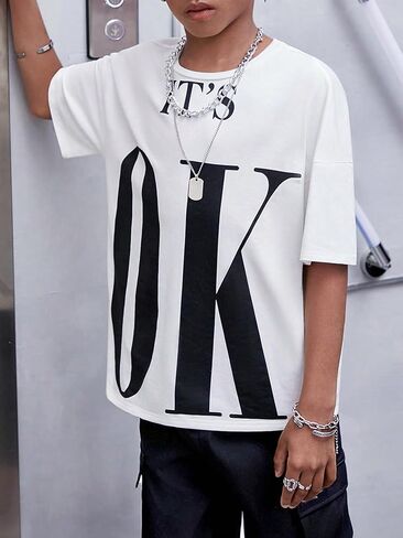 Floerns Boy's 2 Piece Outfit Letter Graphic Tee Shirt and Track Shorts Set in Saudi Arabia