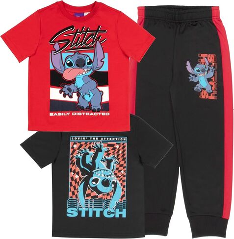 Disney Lilo and Stitch Boys 3-Piece Pants Set, Two Short Sleeve T-Shirts & Jogger Pants 3-Pack Bundle Set in Saudi Arabia