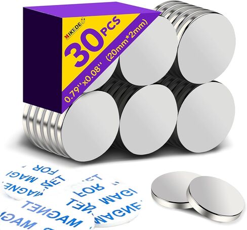 MIKEDE Neodymium Magnets, 30 PCS Strong Fridge Magnets Heavy Duty for Carft, Epoxy Coating Rare Earth Small Magnets with Double-Sided Adhesive Backing for Craft, Whiteboard, DIY, Science - 0.78x0.18in in Saudi Arabia