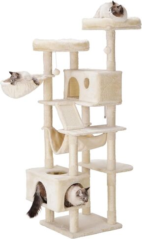 Hey-brother Cat Tree, XL Cozy Cat Tower, 69 Inch Tall Cat Condo with Hammock, Basket, Scratching Posts, 2 Large Cat Caves, 2 Plush Perches, Stable Cat Activity Center, Smoky Gray MPJ033G in Saudi Arabia