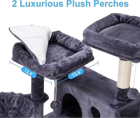 Hey-brother Cat Tree, XL Cozy Cat Tower, 69 Inch Tall Cat Condo with Hammock, Basket, Scratching Posts, 2 Large Cat Caves, 2 Plush Perches, Stable Cat Activity Center, Smoky Gray MPJ033G in Saudi Arabia