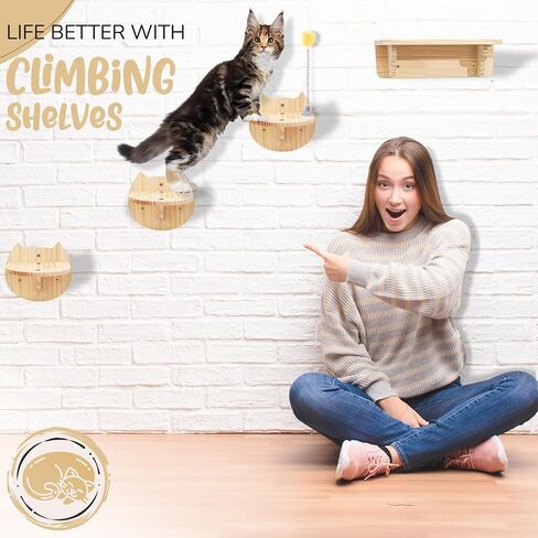 ZIRAO, Cat Wall Shelves Reinforced with Sisal Mat + 3 Wall Steps + Toy, Cat Wall Steps, Cat Climbing Shelves Solid Wood for Sleeping, Playing and Scratching (Cat Wall Shelves Sisal) in Saudi Arabia