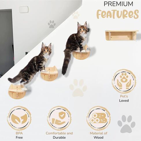 ZIRAO, Cat Wall Shelves Reinforced with Sisal Mat + 3 Wall Steps + Toy, Cat Wall Steps, Cat Climbing Shelves Solid Wood for Sleeping, Playing and Scratching (Cat Wall Shelves Sisal) in Saudi Arabia