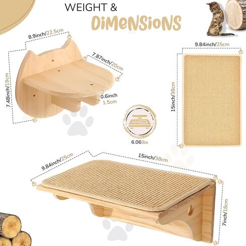 ZIRAO, Cat Wall Shelves Reinforced with Sisal Mat + 3 Wall Steps + Toy, Cat Wall Steps, Cat Climbing Shelves Solid Wood for Sleeping, Playing and Scratching (Cat Wall Shelves Sisal) in Saudi Arabia