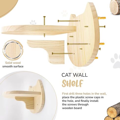 ZIRAO, Cat Wall Shelves Reinforced with Sisal Mat + 3 Wall Steps + Toy, Cat Wall Steps, Cat Climbing Shelves Solid Wood for Sleeping, Playing and Scratching (Cat Wall Shelves Sisal) in Saudi Arabia