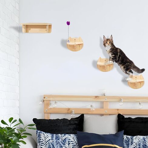 ZIRAO, Cat Wall Shelves Reinforced with Sisal Mat + 3 Wall Steps + Toy, Cat Wall Steps, Cat Climbing Shelves Solid Wood for Sleeping, Playing and Scratching (Cat Wall Shelves Sisal) in Saudi Arabia