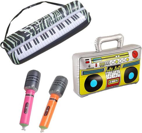 SBYURE 16 inch Party Inflatable Boom Box + 2 Microphones Inflatable Props + 23.6 inch Inflatable Keyboard Piano for 80s Party Decorations Inflatable Props in Saudi Arabia