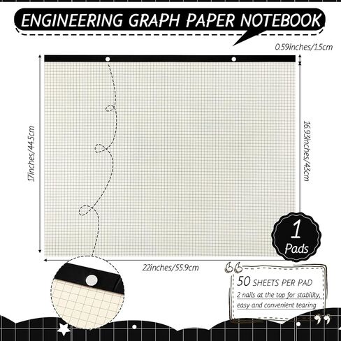 Fainne Large Engineering Graph Paper 22''x17'' Landscape 4" x 4"Grid Graph Paper Pad Giant Drafting Pad Sketching Graph Paper for Engineer Architect Designer Mathematician Draftsman (Beige and Black) in Kuwait