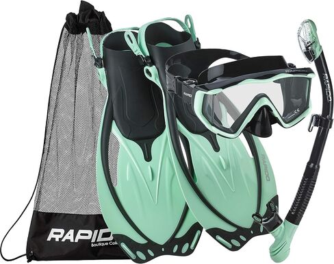 Rapido Boutique Collection Mask Fin Snorkel Set with Adult Snorkeling Gear, Panoramic View Diving Mask, Marine Adjustable Fin, Dry Top Snorkel +Travel Bag in Saudi Arabia