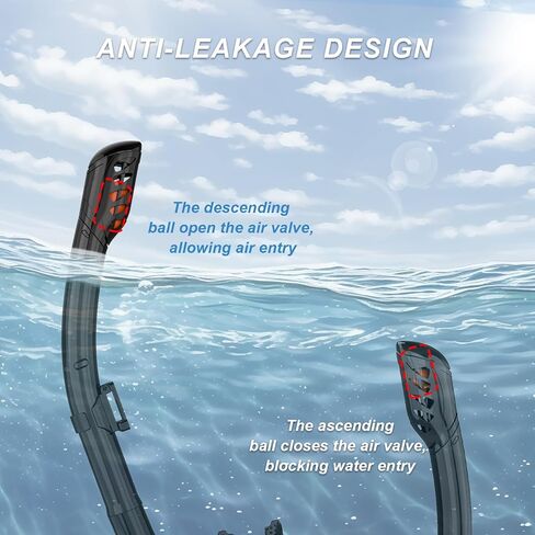 BuyCard عبوتان من معدات الغطس للبالغين، قناع الغطس الجاف، قناع الغطس، رؤية بانورامية واسعة 180 درجة، مجموعة الغطس الاحترافية للبالغين تتنفس بحرية (أسود وأسود) in Kuwait