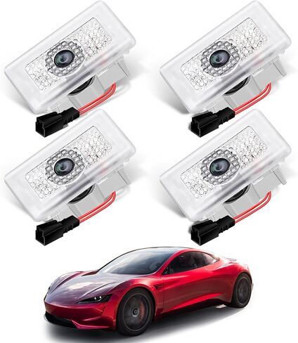 MEJELAKI 2024 أضواء البركة متوافقة مع طراز Tesla Y/3/X/S المحدث بنمط دوار 360 درجة لا تتلاشى أضواء الباب شعار عدسة عالية الوضوح ضوء باب جهاز العرض (4 عبوات بيضاء) in Kuwait