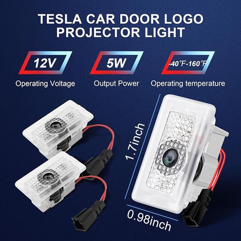 MEJELAKI 2024 أضواء البركة متوافقة مع طراز Tesla Y/3/X/S المحدث بنمط دوار 360 درجة لا تتلاشى أضواء الباب شعار عدسة عالية الوضوح ضوء باب جهاز العرض (4 عبوات بيضاء) in Kuwait