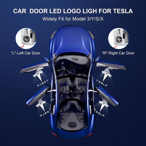 MEJELAKI 2024 أضواء البركة متوافقة مع طراز Tesla Y/3/X/S المحدث بنمط دوار 360 درجة لا تتلاشى أضواء الباب شعار عدسة عالية الوضوح ضوء باب جهاز العرض (4 عبوات بيضاء) in Kuwait