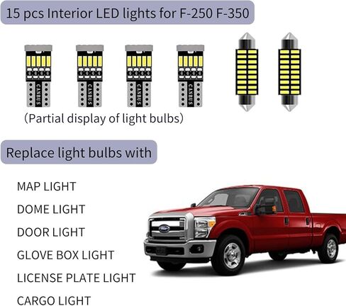 Gy-Adc 15 قطعة F250 F350 طقم إضاءة LED داخلي لـ 1999-2016 Ford F-250 F-350 Super Duty White 6000K حزمة إضاءة LED داخلية، أضواء الشحن، أضواء لوحة الترخيص، أداة التثبيت in Kuwait