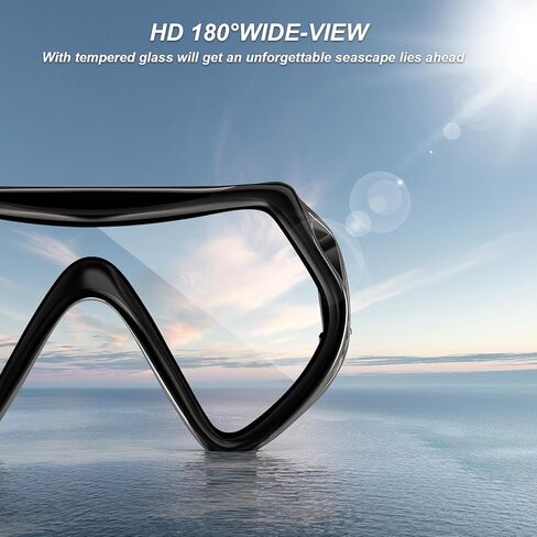 BuyCard عبوتان من معدات الغطس للبالغين، قناع الغطس الجاف، قناع الغطس، رؤية بانورامية واسعة 180 درجة، مجموعة الغطس الاحترافية للبالغين تتنفس بحرية (أسود وأسود شفاف) in Kuwait