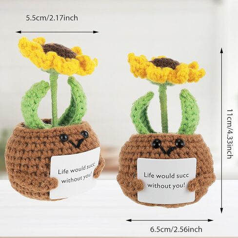 DSLSQD عباد الشمس بوعاء النبات دمى البطاطس الإيجابية، الكروشيه اليدوية الاصطناعي مصغرة بوعاء الكروشيه عباد الشمس على شكل نباتات محبوكة للهدايا الزفاف الجدول الرف سيارة مكتب غرفة نوم in Kuwait