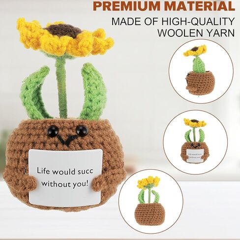 DSLSQD عباد الشمس بوعاء النبات دمى البطاطس الإيجابية، الكروشيه اليدوية الاصطناعي مصغرة بوعاء الكروشيه عباد الشمس على شكل نباتات محبوكة للهدايا الزفاف الجدول الرف سيارة مكتب غرفة نوم in Kuwait