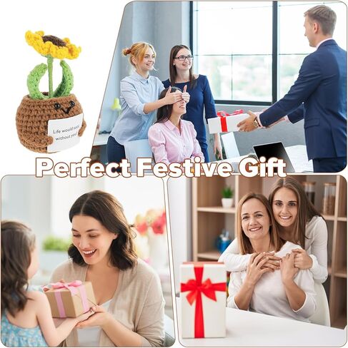 DSLSQD عباد الشمس بوعاء النبات دمى البطاطس الإيجابية، الكروشيه اليدوية الاصطناعي مصغرة بوعاء الكروشيه عباد الشمس على شكل نباتات محبوكة للهدايا الزفاف الجدول الرف سيارة مكتب غرفة نوم in Kuwait