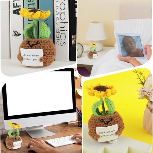 DSLSQD عباد الشمس بوعاء النبات دمى البطاطس الإيجابية، الكروشيه اليدوية الاصطناعي مصغرة بوعاء الكروشيه عباد الشمس على شكل نباتات محبوكة للهدايا الزفاف الجدول الرف سيارة مكتب غرفة نوم in Kuwait