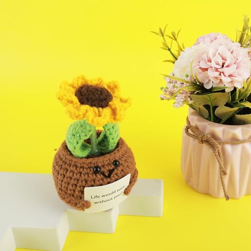 DSLSQD عباد الشمس بوعاء النبات دمى البطاطس الإيجابية، الكروشيه اليدوية الاصطناعي مصغرة بوعاء الكروشيه عباد الشمس على شكل نباتات محبوكة للهدايا الزفاف الجدول الرف سيارة مكتب غرفة نوم in Kuwait