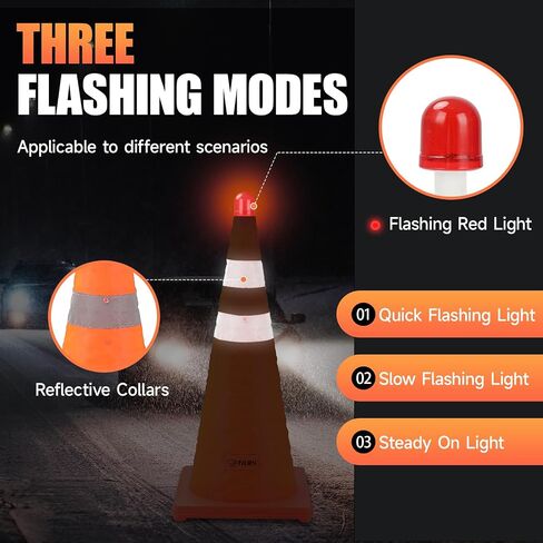 TILAX 18 Inch [6 Pack] Collapsible Traffic Safety Cones, Parking Cones with Reflective Collar, Flashing Red Light, Portable Storage Bag for Drivers Training, Orange Cones for Parking lot, Road Safety in Saudi Arabia