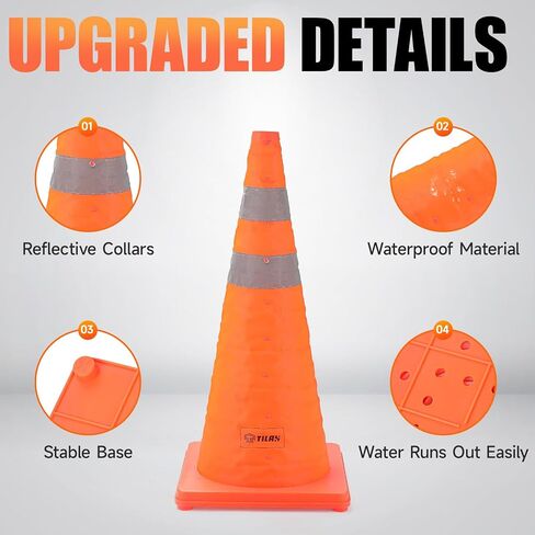 TILAX 18 Inch [6 Pack] Collapsible Traffic Safety Cones, Parking Cones with Reflective Collar, Flashing Red Light, Portable Storage Bag for Drivers Training, Orange Cones for Parking lot, Road Safety in Saudi Arabia