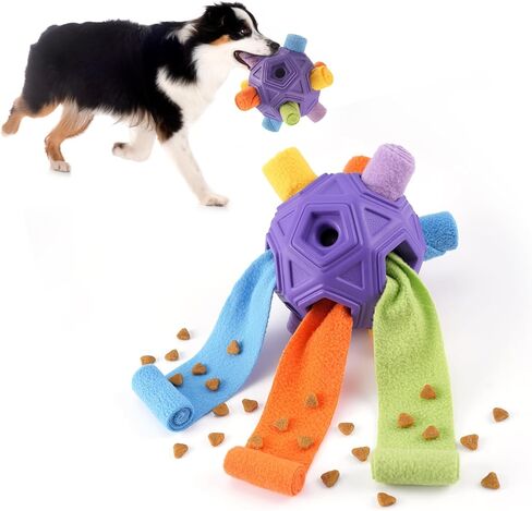 Yikko Interactive Snuffle Ball, Upgraded Chew Dog Toys for Aggressive Chewers, Cloth Strip Hiding Food for Small Medium Dogs (Rainbow Orange) in Saudi Arabia
