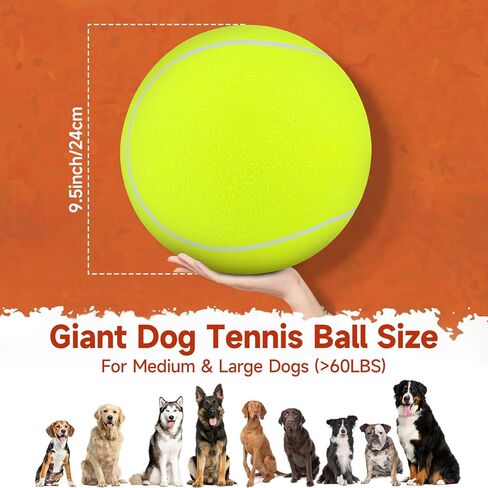 QDAN Giant Large Tennis Ball for Dogs: 9.5" Big Ball for Dogs for Outdoor Play, Big Tennis Ball Dog Toy, Dog Tennis Ball for Small Medium Large Dog, Yellow in Kuwait