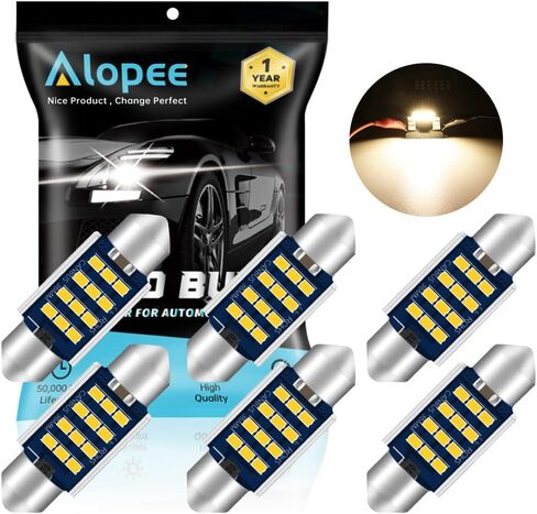 Alopee 3022 DE3022 LED لمبة 31 مم (1.22 بوصة) فسطون أبيض دافئ 3000K 9SMD 2016 رقائق، غير قطبية خالية من الأخطاء 3175 DE3175 LED لمبة لخريطة ضوء القبة، الباب، الجذع، ضوء لوحة الترخيص، حزمة من 6، DC 9-28V in Kuwait