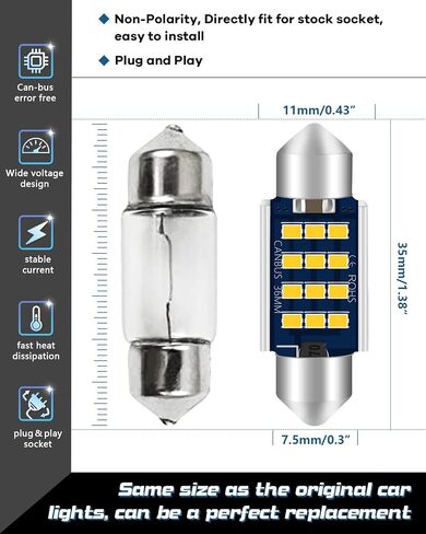 Alopee 3022 DE3022 LED لمبة 31 مم (1.22 بوصة) فسطون أبيض دافئ 3000K 9SMD 2016 رقائق، غير قطبية خالية من الأخطاء 3175 DE3175 LED لمبة لخريطة ضوء القبة، الباب، الجذع، ضوء لوحة الترخيص، حزمة من 6، DC 9-28V in Kuwait