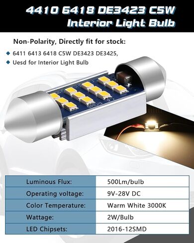 Alopee 3022 DE3022 LED لمبة 31 مم (1.22 بوصة) فسطون أبيض دافئ 3000K 9SMD 2016 رقائق، غير قطبية خالية من الأخطاء 3175 DE3175 LED لمبة لخريطة ضوء القبة، الباب، الجذع، ضوء لوحة الترخيص، حزمة من 6، DC 9-28V in Kuwait