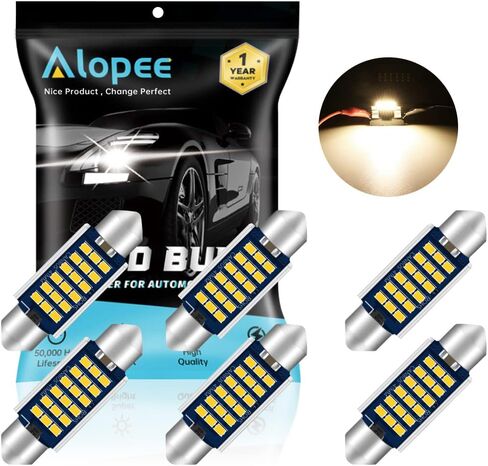 Alopee 3022 DE3022 LED لمبة 31 مم (1.22 بوصة) فسطون أبيض دافئ 3000K 9SMD 2016 رقائق، غير قطبية خالية من الأخطاء 3175 DE3175 LED لمبة لخريطة ضوء القبة، الباب، الجذع، ضوء لوحة الترخيص، حزمة من 6، DC 9-28V in Kuwait